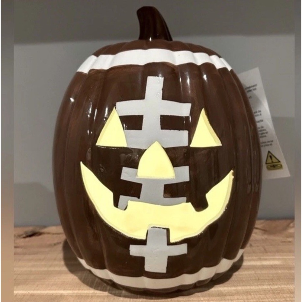 Halloween Football LED Light Up Pumpkin Jack O Lantern Ceramic Home Decor